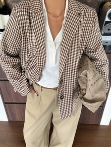 Dazy Plus Fun Commute Thermal Lined Thickened Patchwork Casual Autumn/Winter New Plaid Jacket - Khaki - View 5