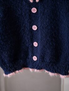 SHEIN 女童軟色塊蕾絲領針織套頭毛衣，前綁帶蝴蝶結領設計，仿貂毛，厚實寬鬆長袖上衣，甜美風格，日常穿著，外穿或內搭，秋冬款 - 藏蓝色 - 查看 7