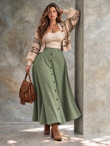 Ceyna Plus Size Women Solid Color Single-Breasted Casual Commute Skirt - Multicolor - View 5