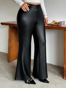 Livesso Autumn/Winter High Waist Slim Fit Solid Color Fashion Street Style Flare Leg Pants - Black - View 6