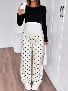 SHEIN 孕婦針織豹紋牛仔寬鬆直筒褲 女款牛仔女孩風豹紋套裝 - 彩色 - 查看 7