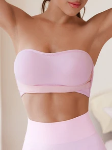 Eraneu 1pc Women's Strapless Backless Bra, Fashionable Anti-Slip Lingerie - Pink - View 3