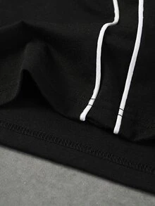 Sport MetroGents 男士短袖圓領拼接條紋T恤，運動、騎行、休閒、戶外多功能風格，適合個人穿著或作為送給朋友的禮物 - 黑色 - 查看 5