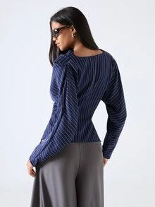 LYSMO Women's Striped Colorblock Long Sleeve Pleated Blouse Office Work Smart Casual Business Casual Winter Outfit For Women - Multicolor - View 2