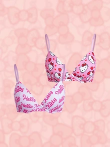 HELLO KITTY AND FRIENDS | SHEIN حمالة صدر نسائية بطبعة حروف كاجوال مريحة - وردي - مشاهدة 1