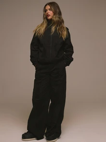MUSERA Panelled Loose Fit Low Rise Cargo Trousers Autumn Fall Christmas Cute Holiday Alpine Drift - Black - View 1