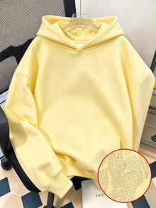 SHEIN 青少年女孩長袖連帽寬鬆黑色運動衫，萬聖節秋季派對街頭風休閒穿搭 - 黃色 - 查看 2