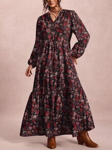 Freevana 大尺碼浪漫優雅碎花印花洋裝 - 彩色 - 查看 4