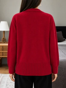 Balvessa Autumn/Winter New Loose Fit Unique Heart Button Versatile Knit Cardigan - Red - View 2