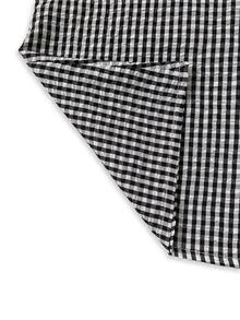 Linhara CURVE Plus Size Women's Autumn/Winter Plaid Bow Long Sleeve Blouse Fall - Black and White - View 9