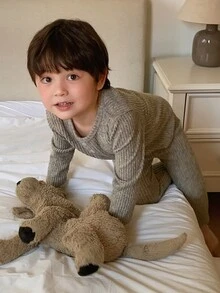 Dazy Kids Baby Boy Button Design Long Sleeve Top And Pants Casual Loungewear - Khaki - View 3