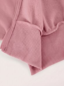 SHEIN 2件組女童馬卡龍色系花卉收腰刷毛抓絨運動衫＋寬鬆長褲休閒運動套裝，秋冬假期校園學生穿搭 - 粉色 - 查看 5