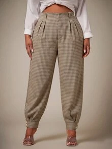 Radiana Plus Size Plaid Pants, All-Match Versatile, Daily Casual, Streetwear, Shopping, Gathering, Vacation, Dating, Birthday - Multicolor - View 4