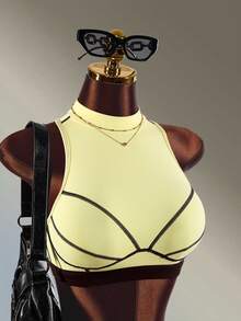 Amplova Women's Yellow & Brown Colorblock Tank Top & Shorts Tight Fit Sports Set - Yellow - View 5