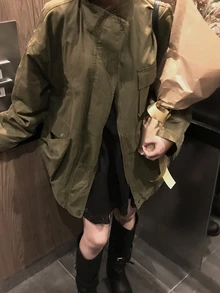 Dazy Tall Women's Large Pocket Decor Street Casual Loose Denim Jacket - Army Green - View 5