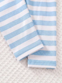 SHEIN Baby Girls 3D Flower Autumn Sweatshirt & Striped Leggings Outfit Set - Baby Blue - View 2