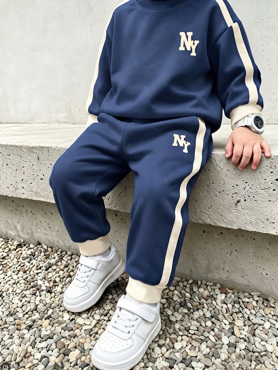 Boys' Contrast Striped Sweatshirt 2 Pieces Set, Autumn New Arrival ...