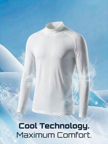 TekDrob Kaos lengan panjang model kerah tinggi dengan perlindungan UV dan kompresi elastis 4 arah, memberikan sensasi sejuk. - Putih - View 2