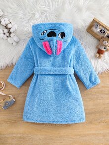 SHEIN 小男孩針織拼接素色刺繡連帽休閒開襟衫居家服 - 彩色 - 查看 2
