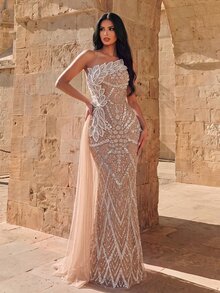 Elovaire White Floral Mesh Applique Sequin Leaf Rhombus Elegant Formal ...