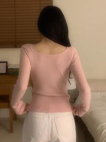 DAZY 女款素色休閒百搭日常穿搭開襟衫 - 粉色 - 查看 2