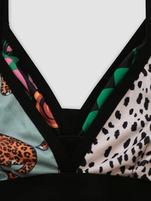 Chillnights Young Colorblock Sun Grid Geometric Leopard Print Knit 2pcs Women's Lingerie Bra - Multicolor - View 7