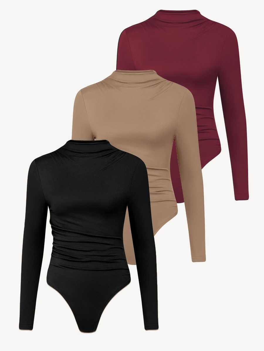 SHEIN Unity 3 قطع ملابس داخلية ضيقة مجعدة بلون موحد للنساء للخريف - متعدد الألوان - مشاهدة 1