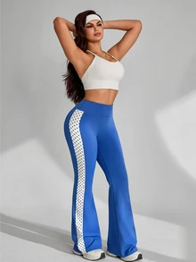 SHEIN Core Rhythm Seamed Side Polka Dot Colorblock Sexy Comfy Baggy Long Pants Gym Sports Fall - Navy Blue - View 5
