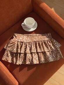 SHEIN EZwear 休閒極簡女款雙層波浪下擺 A 字百褶荷葉邊鹿紋裙，適合日常通勤、約會、聚會，秋季裙，適用秋冬夏季、聖誕節、新年、感恩節、派對 - 彩色 - 查看 1
