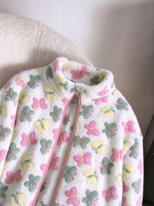 SHEIN Elladie kids Tween女孩長袖黑色拉鍊領羅紋袖口街頭酷感百搭機車風PU皮革寬鬆夾克 秋冬休閒 2010 - 粉色 - 查看 3