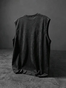 Sport MetroGents 男士四季通用高品質熱銷雪花布料大字母壓紋小圓領背心，休閒度假、極簡辦公、朋友約會、健身房、派對聚會適用，適合非正式場合，極簡百搭熱銷款，適合自穿或送禮給朋友 - 黑色 - 查看 2