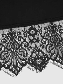 Sweetra Plus Size Women's Lace Patchwork Elegant Waist-Cinching Halter Neck Party Dress - Black - View 5