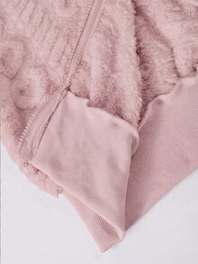 SHEIN 青少年女孩長袖拉鍊連帽黑色夾克，萬聖節秋季校園 Y2K 街頭風 - 粉色 - 查看 6