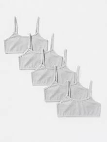 SHEIN Girlism 5件組 青少年女孩極簡風舒適親膚內搭背心，純白色 - 灰色 - 查看 1