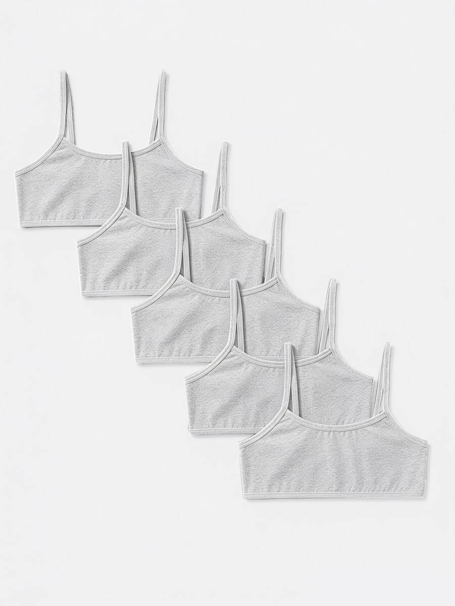 SHEIN Girlism 5件組 青少年女孩極簡風舒適親膚內搭背心,純白色 - 灰色 - 查看 1