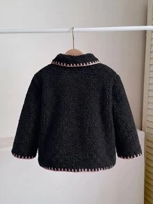 SHEIN 女嬰可愛秋冬休閒百搭棕色毛絨領夾克外套 - 淺粉色 - 查看 2