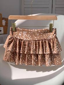 SHEIN EZwear 休閒極簡女款雙層波浪下擺 A 字百褶荷葉邊鹿紋裙，適合日常通勤、約會、聚會，秋季裙，適用秋冬夏季、聖誕節、新年、感恩節、派對 - 彩色 - 查看 2