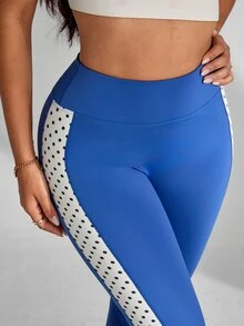 SHEIN Core Rhythm Seamed Side Polka Dot Colorblock Sexy Comfy Baggy Long Pants Gym Sports Fall - Navy Blue - View 4