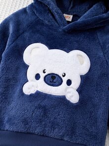 Cozy Pixies 2件組男嬰兒童休閒日常舒適刺繡秋冬連帽衛衣長袖抓絨運動衫與運動長褲套裝 - 藏蓝色 - 查看 10