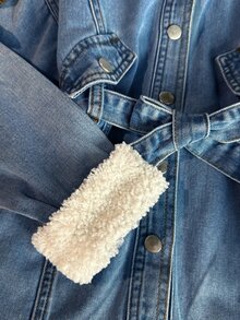 SHEIN Young Girl Warm Button Kids Long Sleeve Denim Autumn Winter Jacket - Medium Wash - View 9