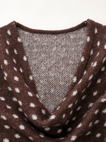 LUMIGAL Winter Clothes Fashionable Minimalist Versatile Slim Fit Brown & White Polka Dot Long Sleeve Cropped Top - Brown - View 3