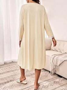 Slowluna 孕婦蕾絲飾邊細肩帶睡裙與晨袍 2 件組哺乳套裝 秋季 - 黃色 - 查看 2