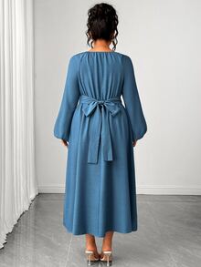 SHEIN Elenzya 大尺碼串珠裝飾交叉細肩帶洋裝 - 藍色 - 查看 2