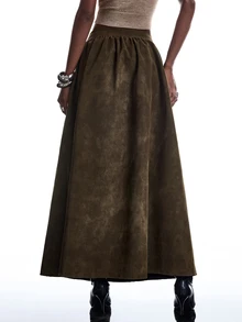 LYSMO Chân váy quấn nhún nữ xòe rộng - Màu Khaki - Xem 2