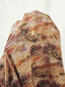 Elorette 2pcs Brown Satin Oil Painting Full Print Vintage Romantic Pastoral Women's Pajama Set - Beige - View 7