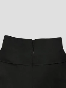 Holdful Holdful Solid Shirt & High Waist Fold Pleated Skirt - Black and White - View 8