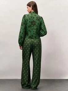 Nöista Women's All-Over Print Long Sleeve Top And Pants Casual Daily Set - Green - View 10