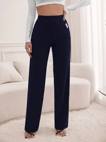 SHEIN Tall 斜口袋直筒長褲，高個女性適用 - 藏蓝色 - 查看 6