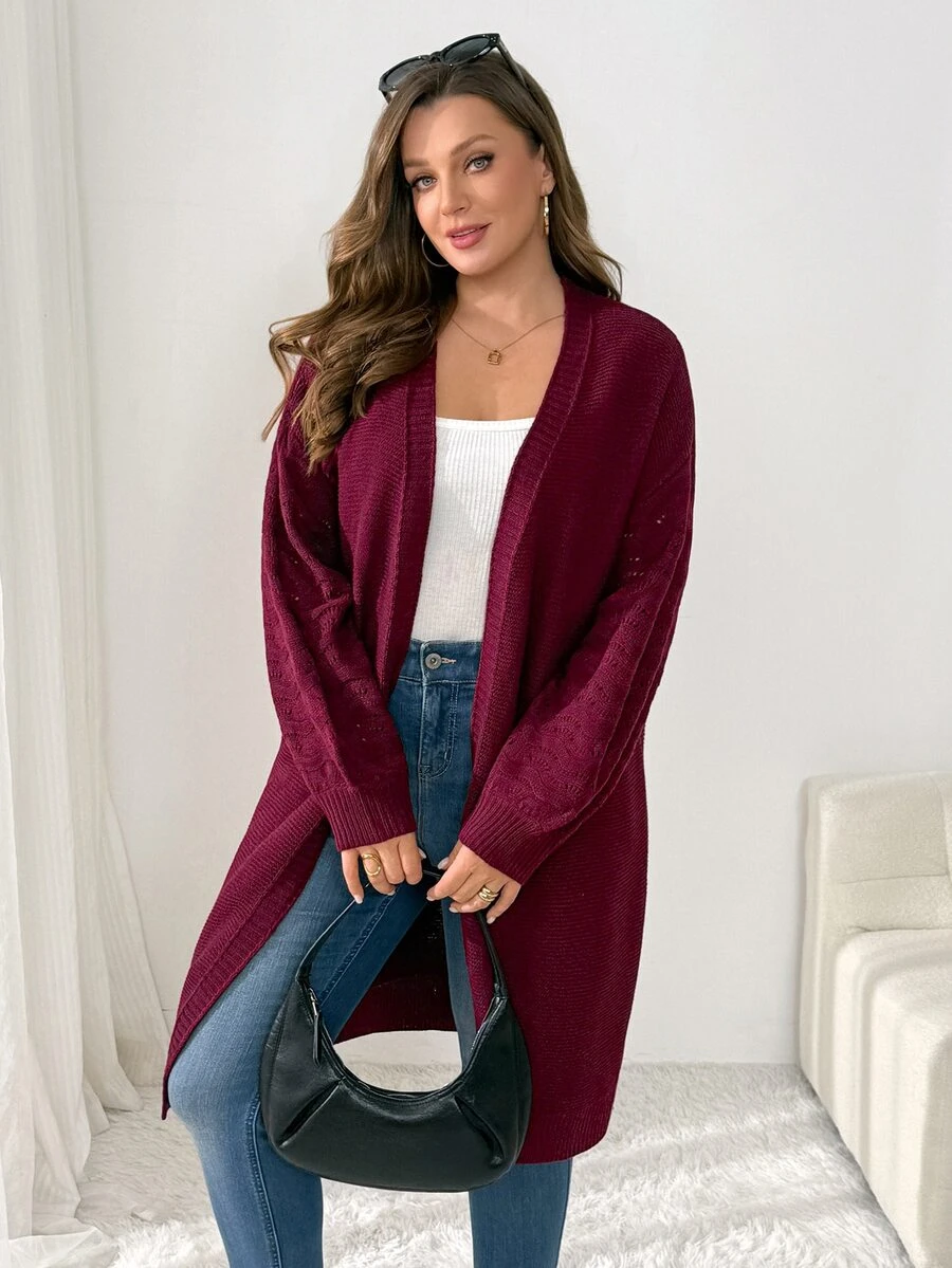 Shapeblank Women's Plus-Size Casual, Loose, And Comfortable Long-Length Burgundy Knitted Cardigan For Autumn And Winter,Fall Outfits,Christmas Costumes - Red - View 1