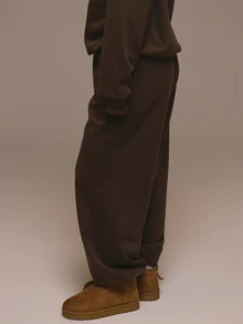 MUSERA Embroidrered Logo Elasticated Tie Waist Cuffed Jogger Autumn Fall Christmas Cute Holiday Alpine Drift - Coffee Brown - View 3